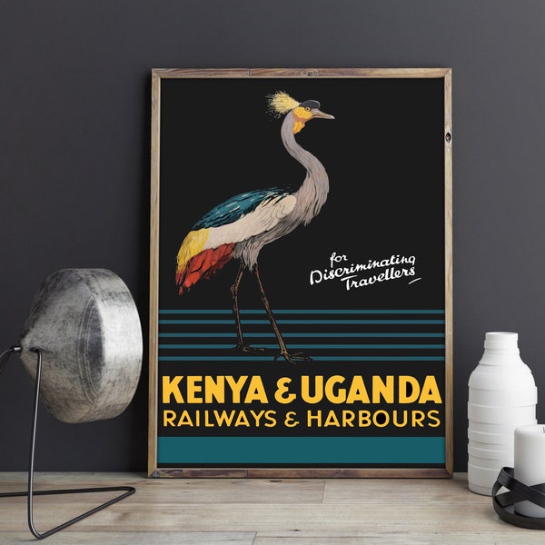 Vintage Kenya Travel Poster - Kenya and Uganda African Travel Ad, Vintage Travel Poster - Travel to Africa Poster or Canvas Print