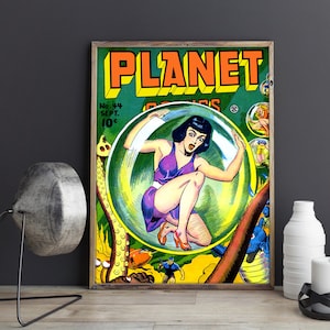 VINTAGE SCIENCE FICTION Poster, Bubble Girl Planet Comics Vintage Sci-fi Art Print