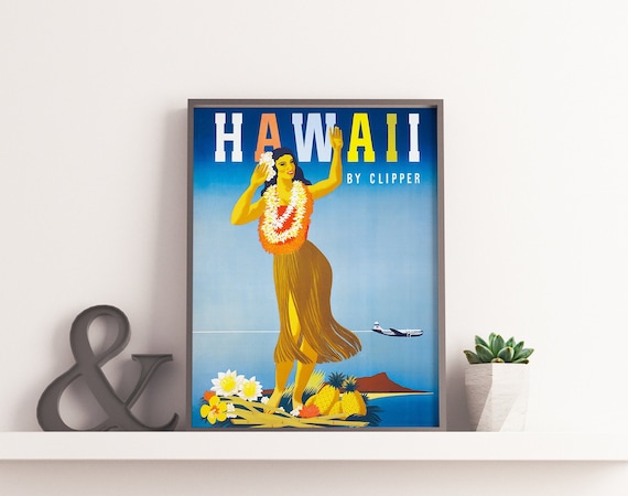 Hawaii Travel Poster - Vintage Travel Hawaii Hawaiian Print 70's
