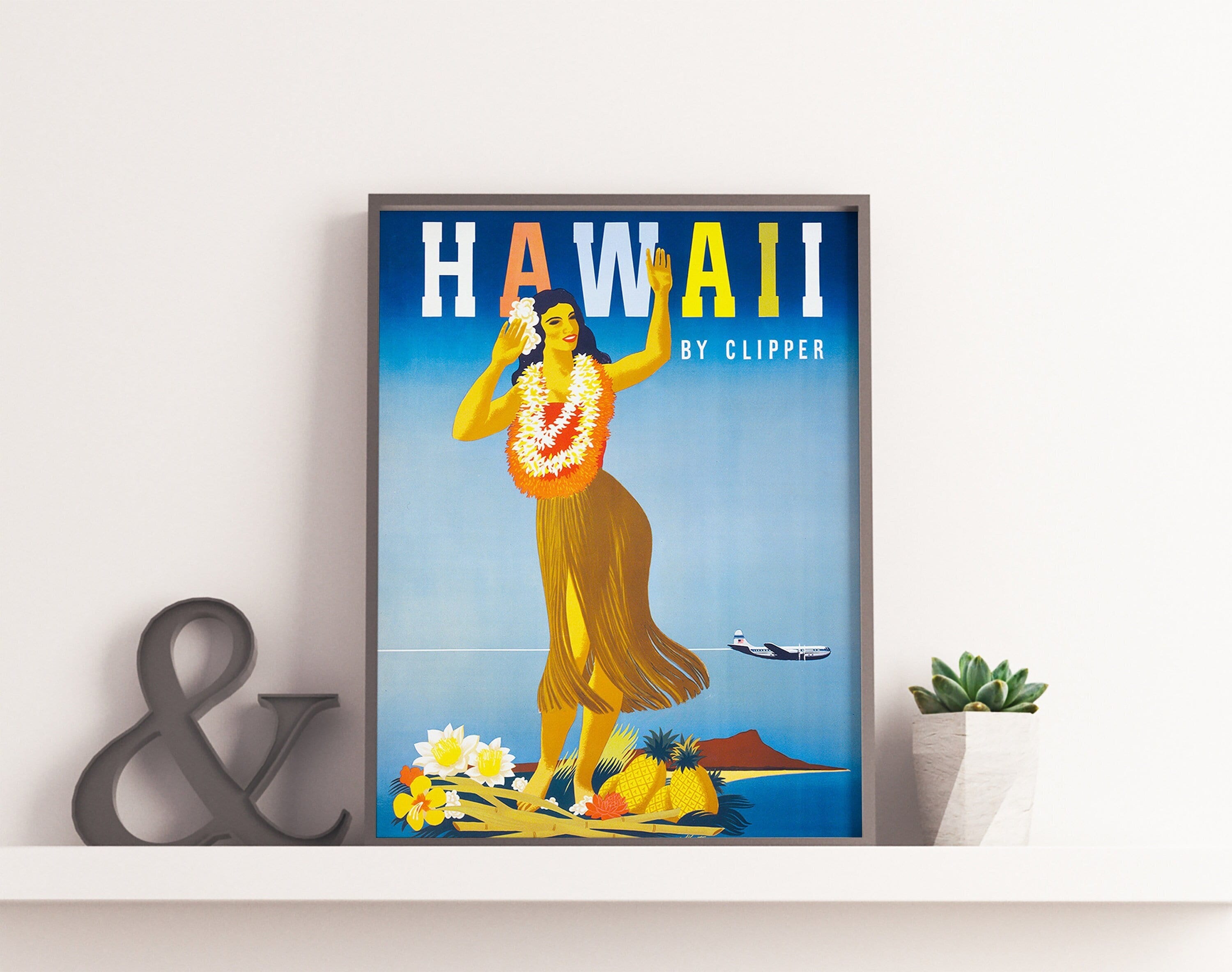 Hawaii Travel Poster - Vintage Travel Hawaii Hawaiian Print 70's