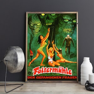 VINTAGE ZOMBIE POSTER - Vintage Foreign Zombie Movie Poster, Retro Horror / Zombie Art - Vintage Poster or Canvas Print