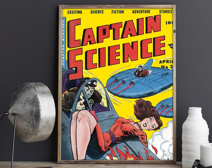 VINTAGE SCIENCE FICTION Poster or Canvas Print : Captain Science Vintage Wall Art
