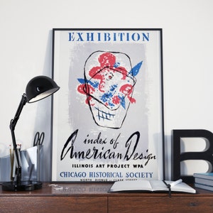Vintage ART EXHIBITION POSTER -  American Design Index, Chicago Historical Society Art Show: 24x36 Vintage Art Print Reproduction