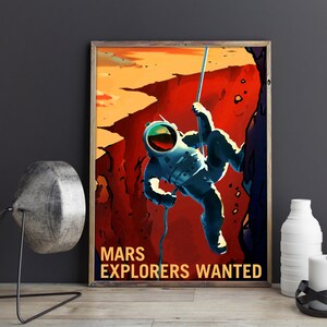 VINTAGE MARS POSTER - Space Travel Poster Nasa Print Scifi Travel Poster, Mars Explorers Wanted Space Exploration Poster, space poster