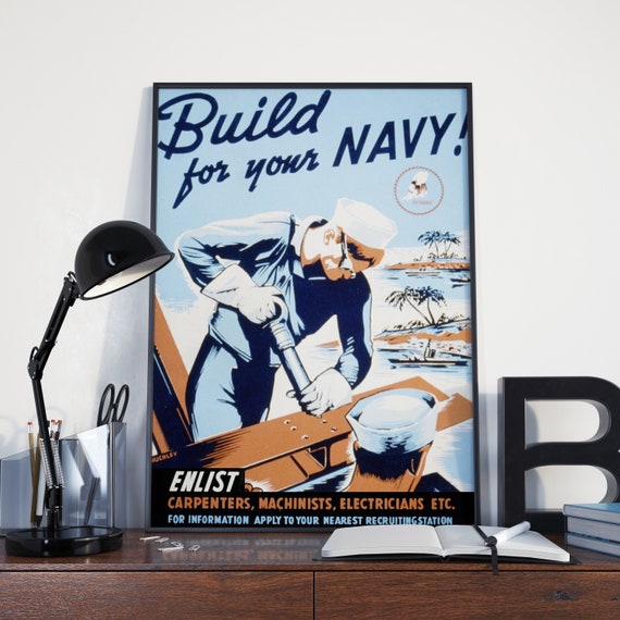 VINTAGE PROPAGANDA POSTER, World War 2 Navy Poster: High Quality VINTAGE PROPAGANDA POSTER, World War 2 Navy Poster: High Quality