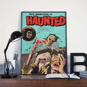 Vintage Horror Movie Poster - Haunted Magazine Ghost Art Print, Vintage Science Fiction Poster or Canvas Print