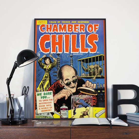 VINTAGE MONSTER POSTER - Vintage Scifi / Horror Chamber of Chills Wall Art. Poster or Canvas Print #1