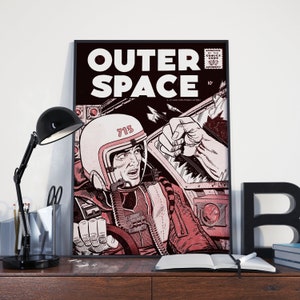 VINTAGE SCIFI POSTER - Outer Space Giant Punches Threw Spaceship Window Science Fiction Art Print - Vintage Sci-Fi Poster
