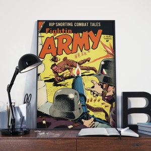 VINTAGE MILITARY POSTER - Fightin Army Vintage Weltkrieg 2 Afrika-Feldzug Armee Militär Comic Poster oder Leinwanddruck