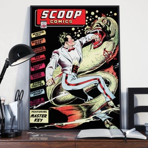 VINTAGE SCIFI POSTER. Secret Agent Fighting Sea Monster: Quality Science Fiction Reproduction of a Vintage Poster.