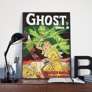 VINTAGE HORROR MOVIE Poster - Green Ghost and Pin up Girl Vintage Poster or Canvas Print