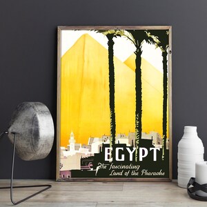 Vintage Egypt Travel Poster, Great Pyramids Egyptian Travel Poster or Canvas Print, Egyptian Art Print