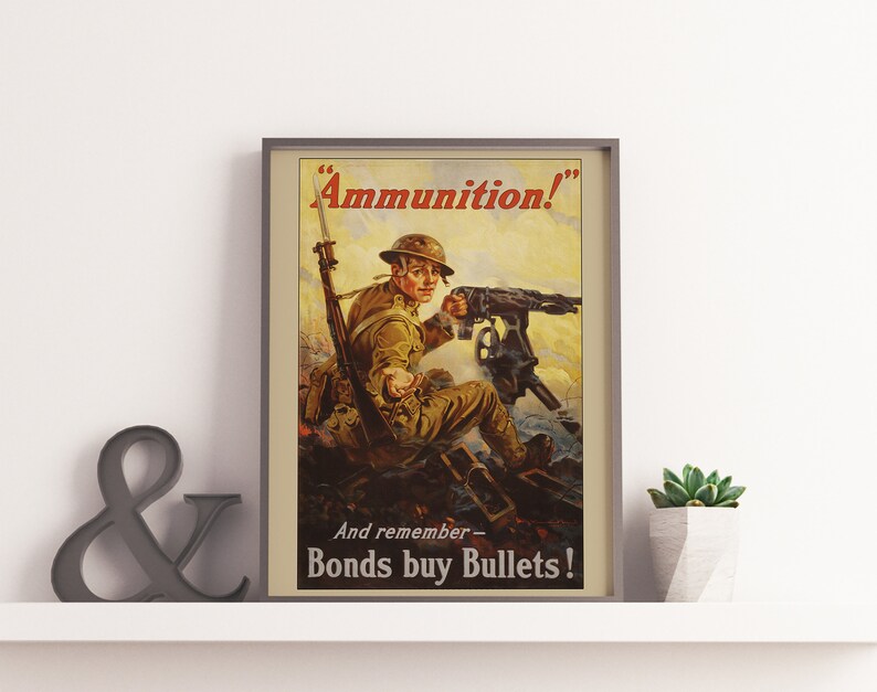 World War 2 Propaganda Poster, Vintage WW2 Propaganda: Bonds buy Bullets Invest in Invasion! image 2