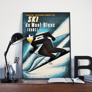 Póster de viaje de esquí vintage: colores brillantes de los años 70, póster de viaje francés de Ski Mont Blanc / Impresión en lienzo