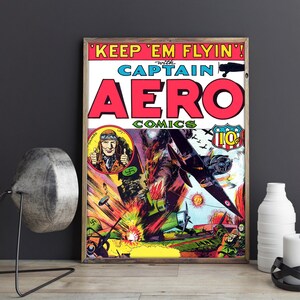 VINTAGE AIRFORCE POSTER: Captain Aero Vintage Military Scifi Superhero Comic Book Poster