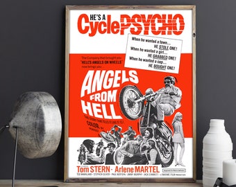 CARTEL DE MOTOCICLETA VINTAGE - Póster de la película de motociclistas Cycle Psychos / Arte mural de pandilla de motociclistas vintage. Póster o impresión en lienzo