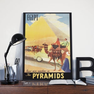 VINTAGE TRAVEL POSTER Egypt, Great Pyramids Egyptian Travel Poster. Hand drawn poster originally made in the 20&#39;s.