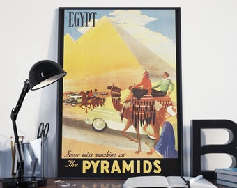 VINTAGE TRAVEL POSTER Egypt, Great Pyramids Egyptian Travel Poster. Hand drawn poster originally made in the 20's.