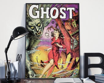 Vintage Horror Comic Poster – Ghost Movie Art Print
