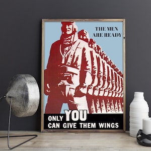 VINTAGE WW2 Poster, Vintage World War 2 Poster, Air Force vintage recruitment, Vintage WW2 Airforce Poster