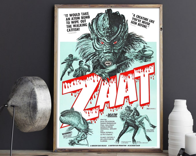 VINTAGE SCIFI MOVIE Poster or Canvas Print, Vintage Science Fiction Monster Movie Art Print, Catfish Monster