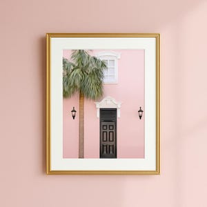 Charleston Peach House Photo Print | Southern Architecture Wall Art | Historic Home and Palm Tree | Coastal Travel Decor | 35mm Style Print