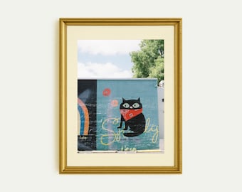 Black Cat Mural Austin Texas Photo Print | Iconic South Congress Wall Art | 35mm Film Street Photography | Gift Austin Home Decor