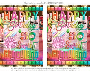 Printable Juice Bag Labels | Candyland Rainbow Gold Spinkles Birthday Party Decorations | Candy Land Theme