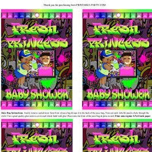 Printable Capri Juice Bag Labels Throwback Hip Hop Fresh Princess 90s Baby Shower Pink Blue Green Decoration PDF Instant Download image 1