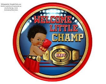 8 Inch Circle Printable PDF Instant Download Charger Plate Insert CenterPiece | Boxing Boxer Champ Sports Red Gold Black Blue Baby Shower