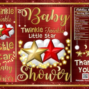 Printable Potato Chip Bags | Red Gold Twinkle Twinkle Little Star | Nursery Rhyme Baby Shower Favors