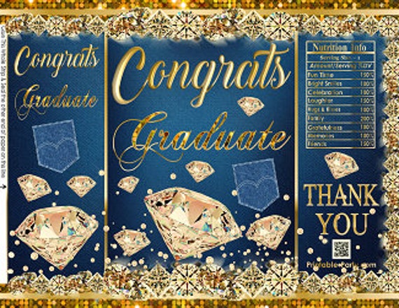 Printable Potato Chip Bags | Navy Blue Jean Gold & Bling Diamonds Graduation | Champagne Party Favors Il_570xn