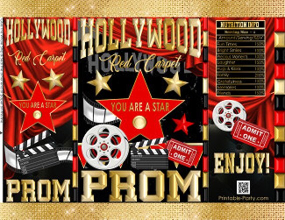 Printable Potato Chip Bags | Hollywood Red Carpet Prom Night Graduation Champagne Party Favors | Red Gold Black Il_570xn