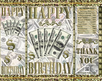 Printable Potato Chip Bags | Money Jackpot Dollars Hundred Birthday Theme Party Favors