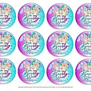 2,5-Zoll-Kreis Tags Printable PDF Instant Download | Bearly Wartezeit Teddy Bär Geschlecht offenbaren Junge Mädchen weiß lila blau Baby Shower