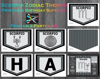 Printable Scorpio Birthday Party Supplies Zodiac Astrology Horoscope Theme