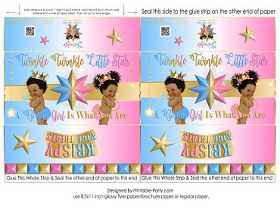 Printable Krispy Rice Treat Labels | Twinkle Little Star Gender Reveal Blue Pink Gold White | Instant Download Il_570xn