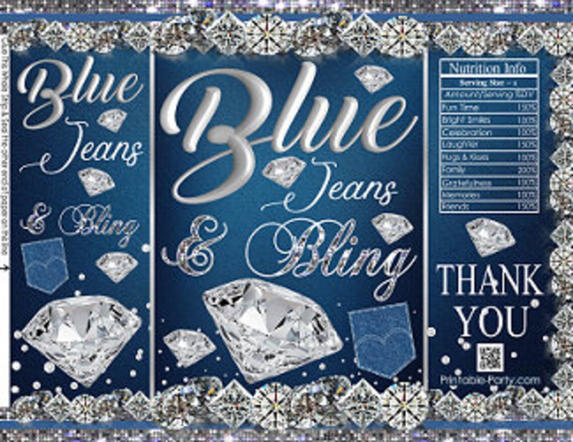 Printable Potato Chip Bags Blue Jeans & Bling Diamond Denim Etsy