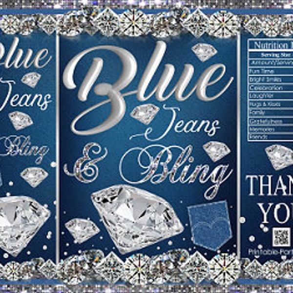 Printable Potato Chip Bags | Blue Jeans & Bling Diamond Denim | Party Favors