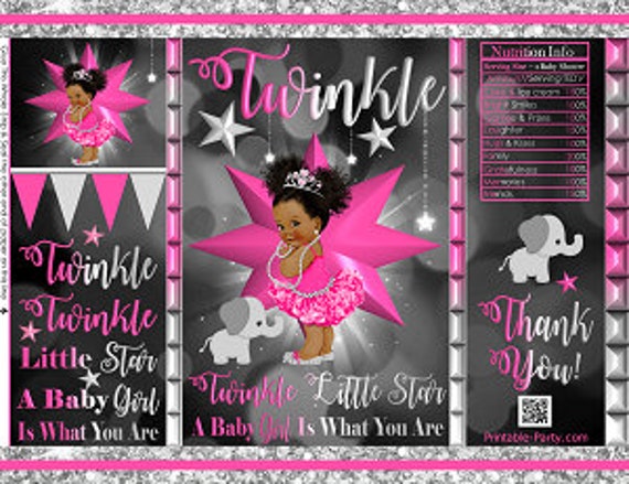 Printable Potato Chip Bags | African American Royal Princess Pink SIlver Twinkle Little Star Baby Shower Il_570xn
