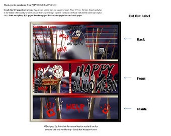 Printable Candy Bar Wrappers | Halloween Camp Killer Blood Scary Chocolate Bar Labels | Instant Download
