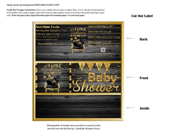 Printable Candy Bar Wrappers | Ethnic African A Little Gentleman Black Gold Glitter Baby Shower Chocolate Bar Labels | Instant Download Il_570xn