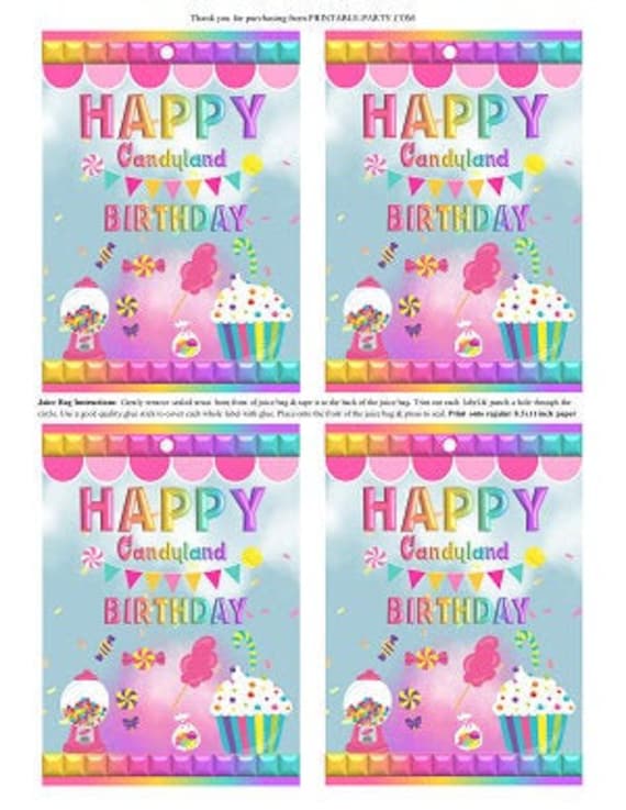Printable Capri Juice Bag Labels | Candyland Candy Land Shop Lollipop Birthday Decoration | PDF Instant Download Il_570xn