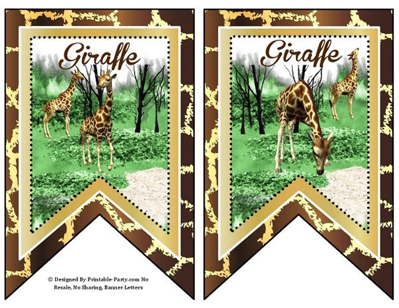 5x8 inch swallowtail giraffe safari printable banner letters etsy