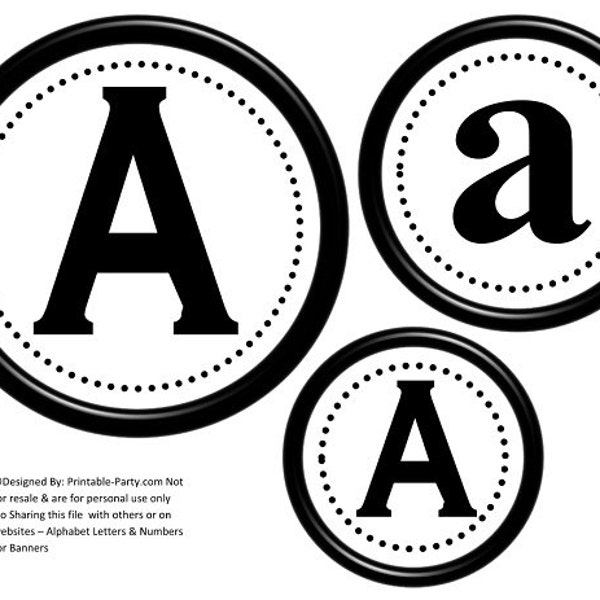 6 Inch Circle Black Printable Banner Letters