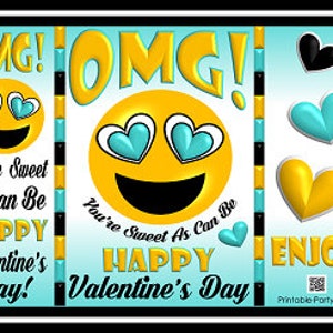 Imprimible Emoji Saludos del Día de San Valentín Bolsas de Regalo Verde Azulado Negro Amarillo / Envoltorios de Bolsas de Patatas Fritas
