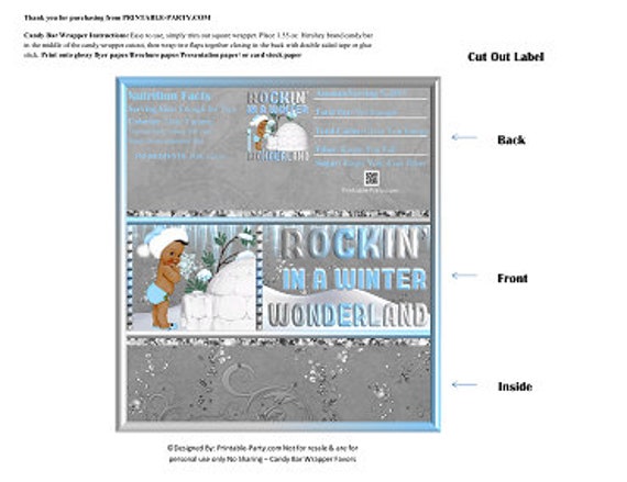Printable Candy Bar Wrappers | Rockin Winter Wonderland African Snow Christmas Baby Shower Blue Silver Chocolate Bar Labels Download Il_570xn