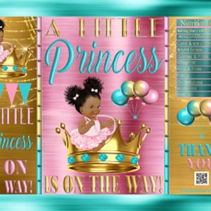 Printable Potato Chip Bags | Pink Teal Gold Crown | Afro Puff Tutu Princess Royal Girl African Baby Shower Favors