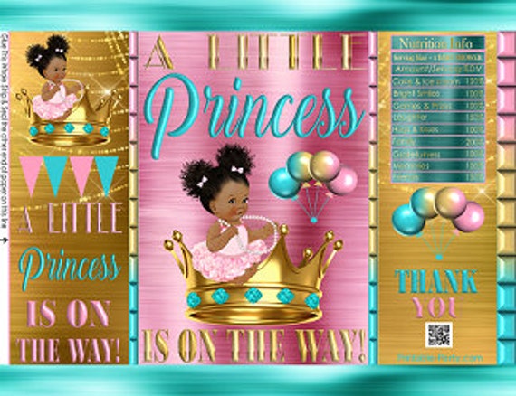 Printable Potato Chip Bags | Pink Teal Gold Crown | Afro Puff Tutu Princess Royal Girl African Baby Shower Favors Il_570xn