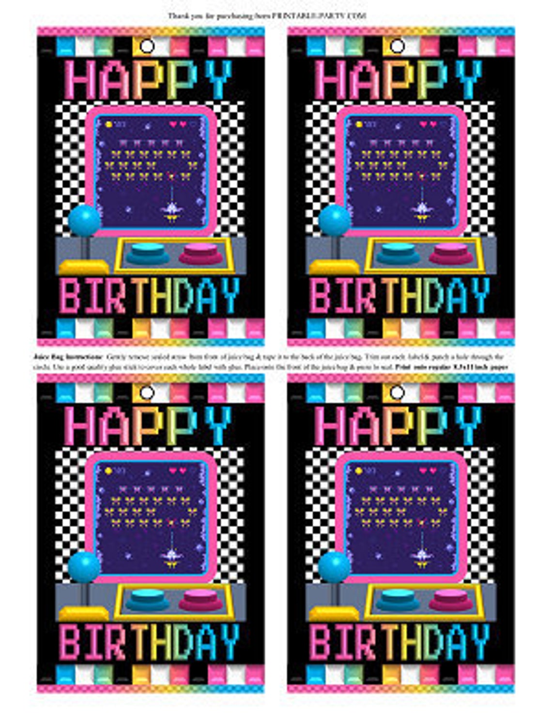 Printable Juice Bag Labels Arcade Video Game 80's Etsy